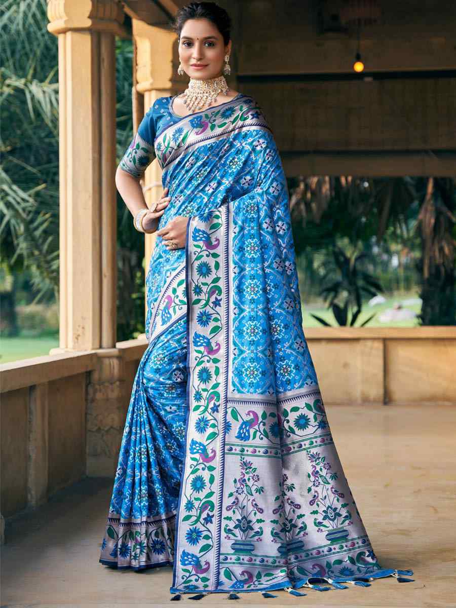 Firozi Patola Silk Handwoven Wedding Festival Heavy Border Saree