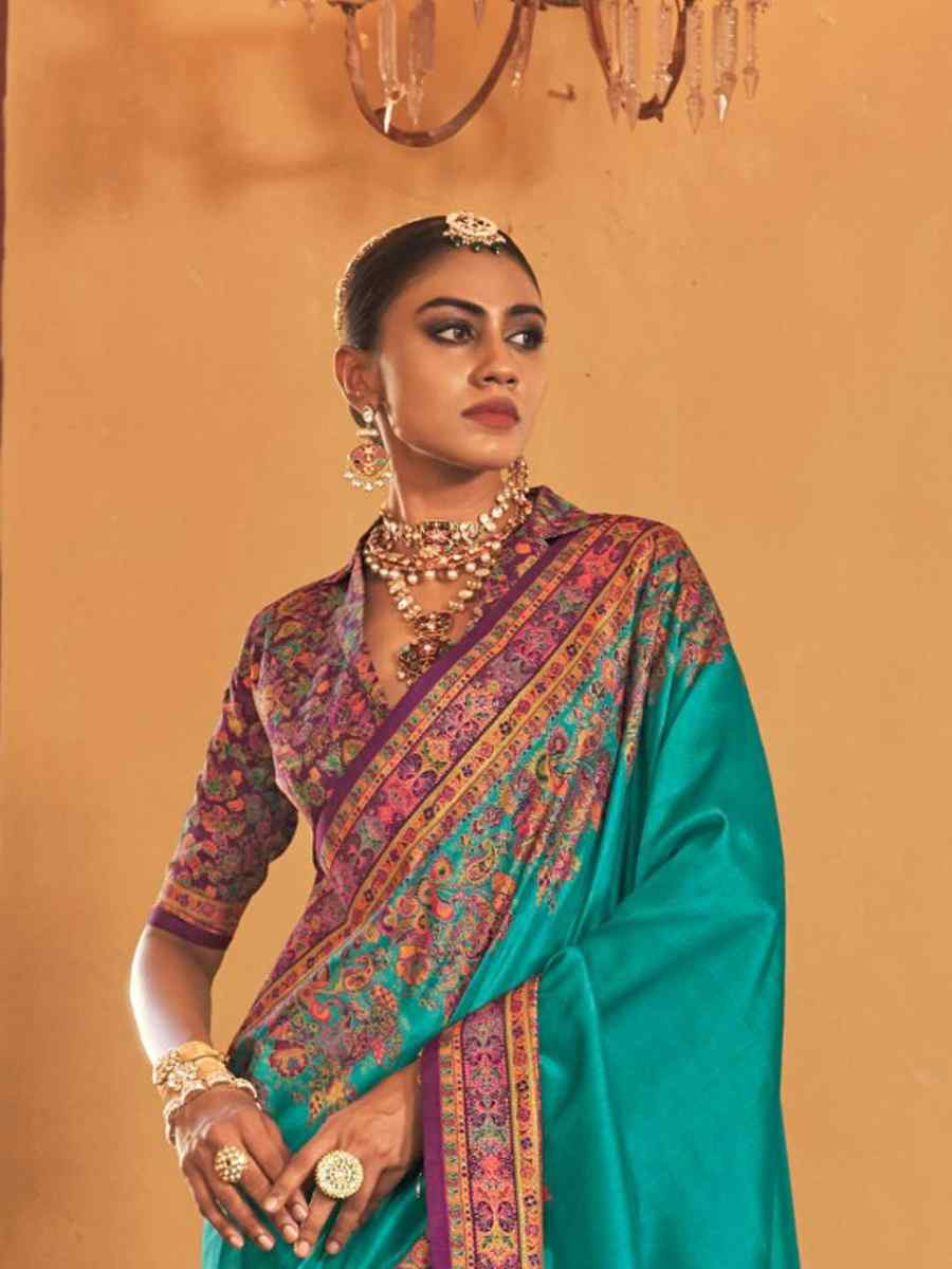 Firozi Printed Festival Wedding Fancy Heavy Border Saree