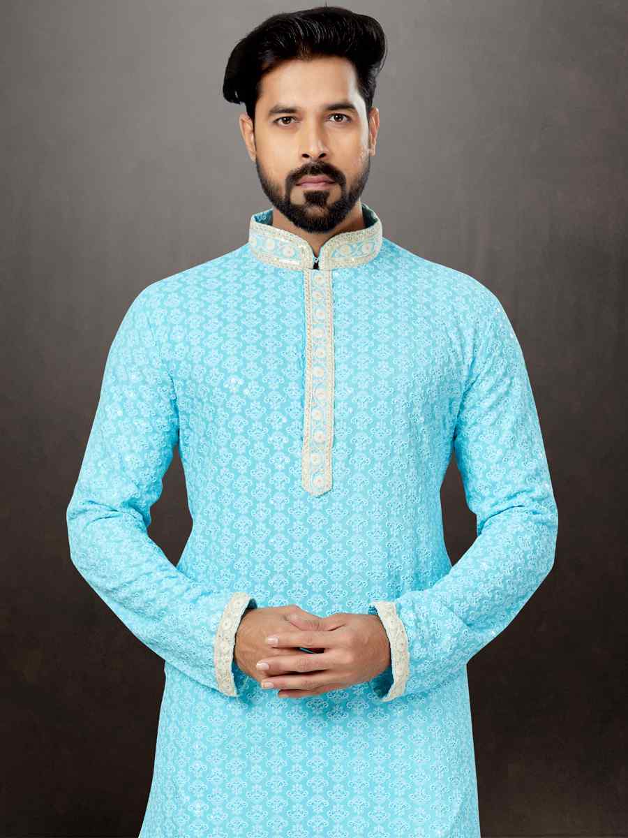 Firozi Rayon Lucknowi Woven Festival Wedding Kurta