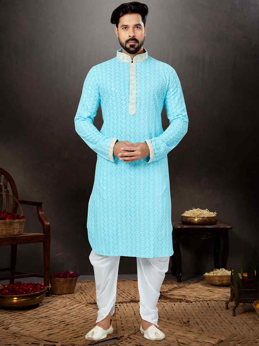 Firozi Rayon Lucknowi Woven Festival Wedding Kurta