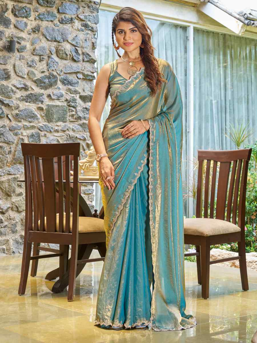 Firozi Silk Handwoven Festival Wedding Heavy Border Saree