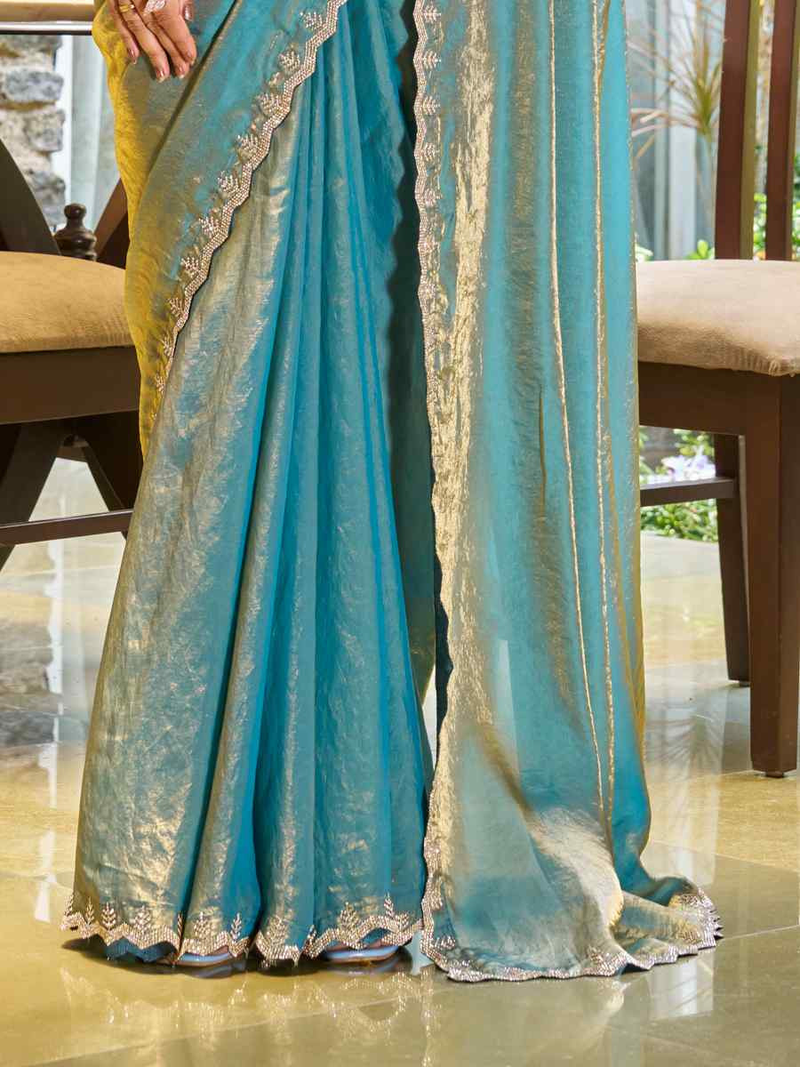 Firozi Silk Handwoven Festival Wedding Heavy Border Saree