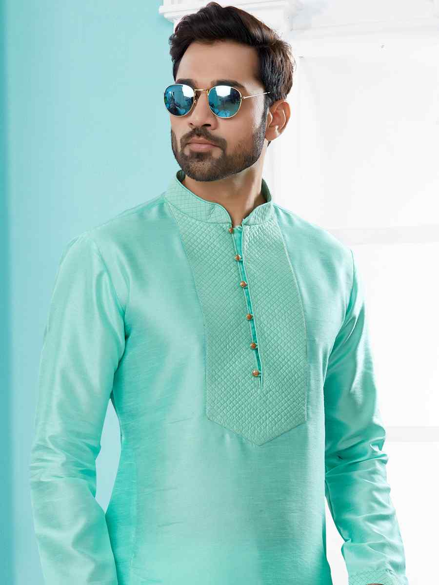 Firozi Silk Dupion Woven Festival Party Kurta