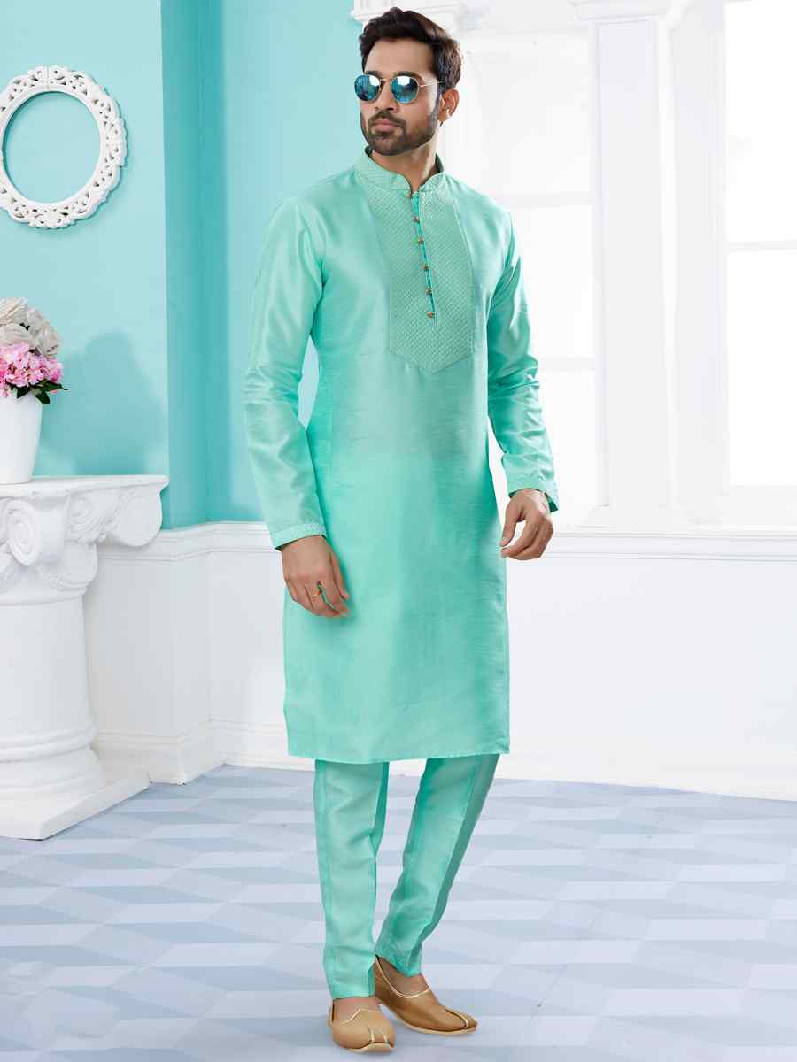Firozi Silk Dupion Woven Festival Party Kurta
