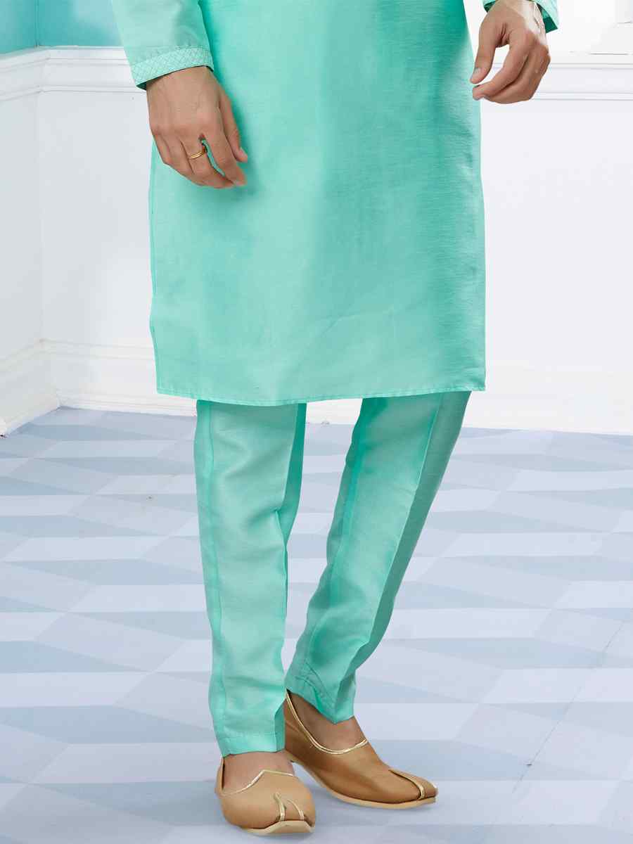 Firozi Silk Dupion Woven Festival Party Kurta