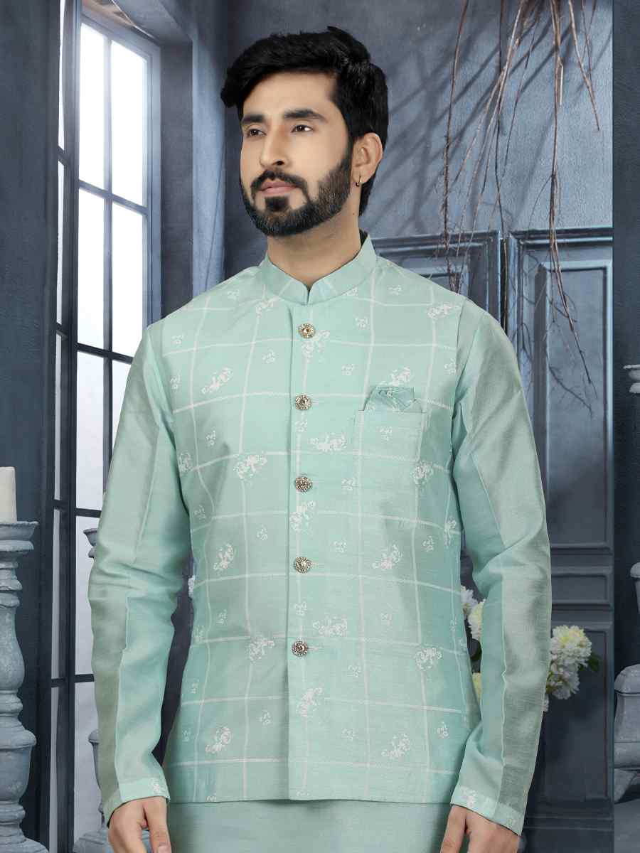 Firozi Silk Dupion Woven Festival Wedding Sherwani