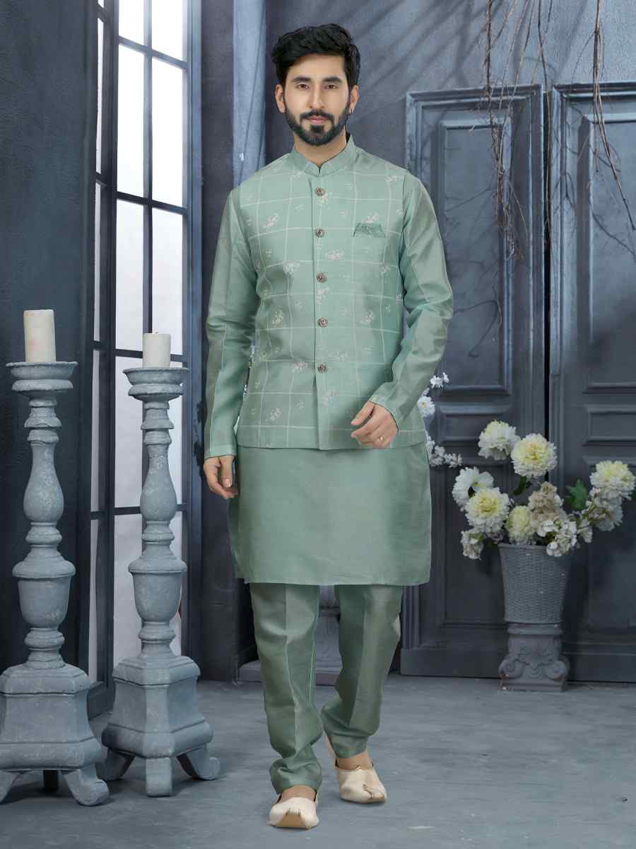 Firozi Silk Dupion Woven Festival Wedding Sherwani