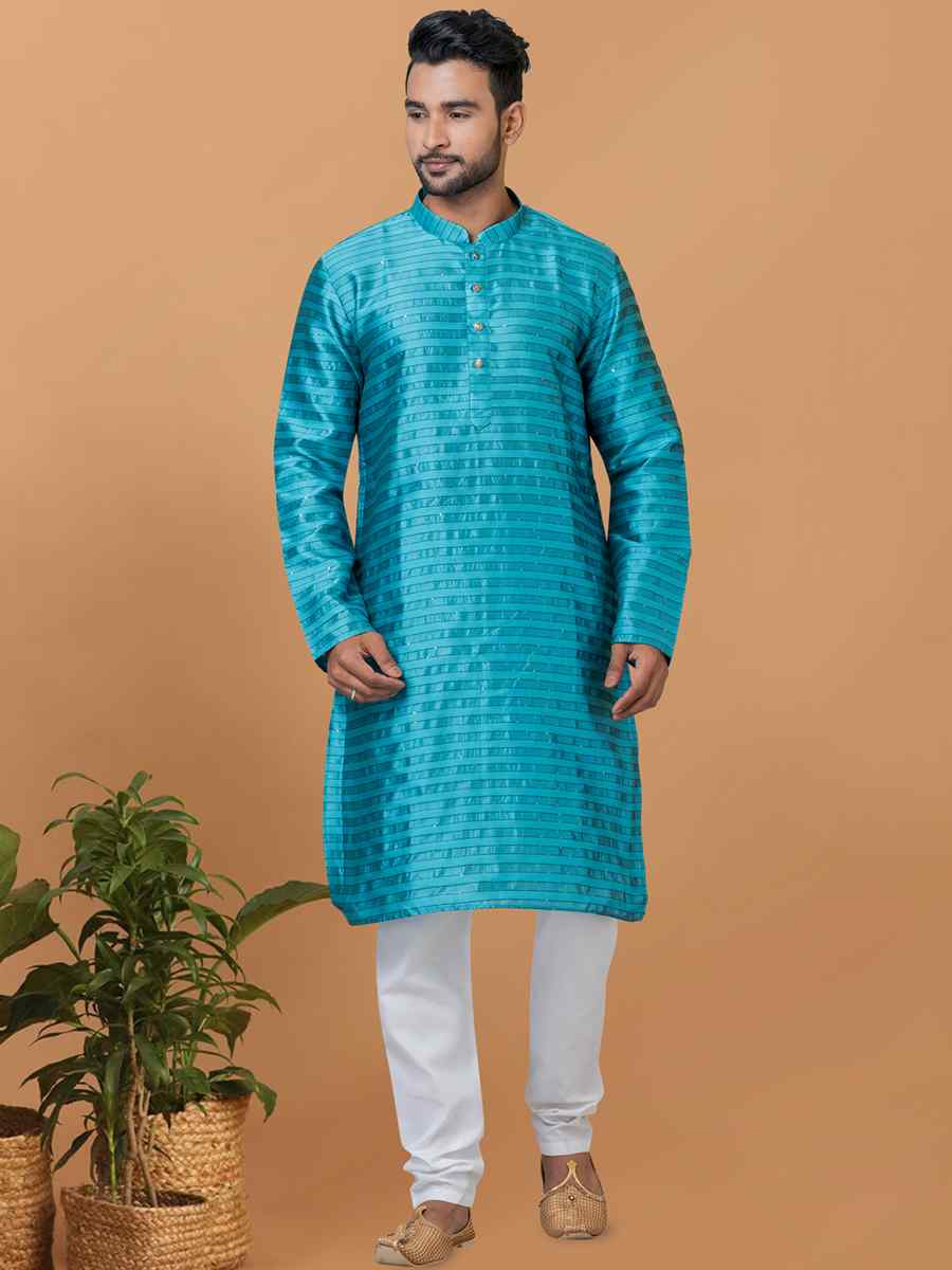 Firozi Silk Woven Festival Wedding Sherwani