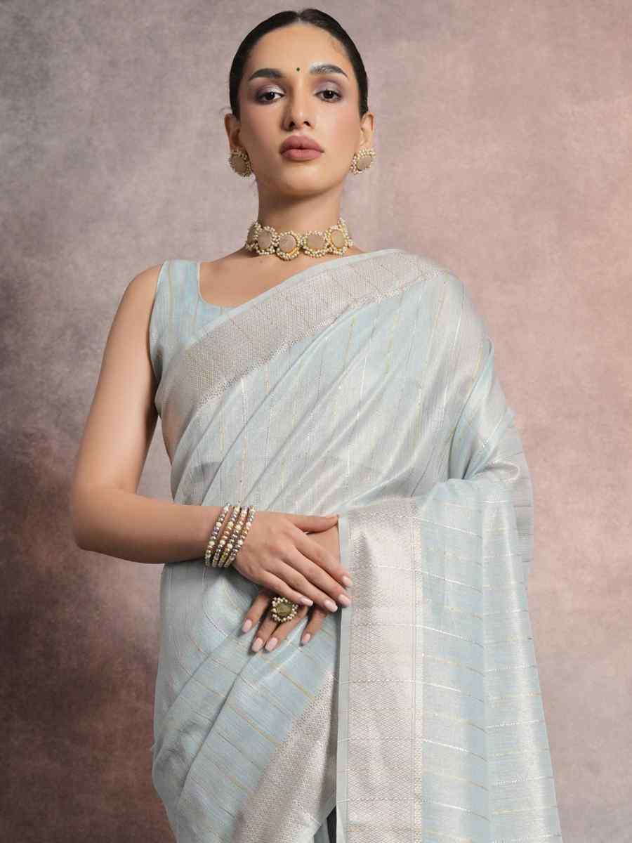 Firozi Soft Mulberry Silk Handwoven Wedding Festival Heavy Border Saree