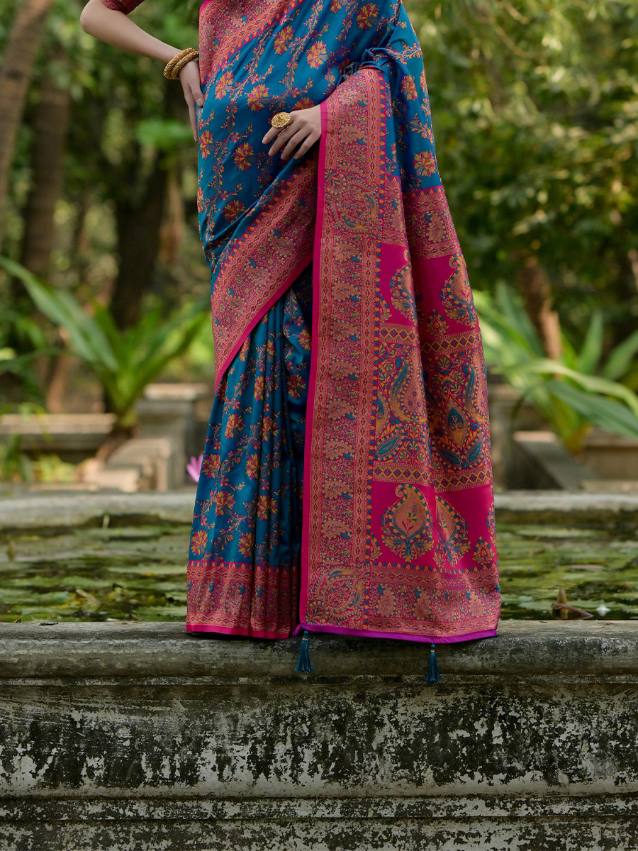 Firozi Soft Pashmina Silk Zari Handwoven Casual Reception Festival Wedding Fancy Classic Heavy Border Sarees