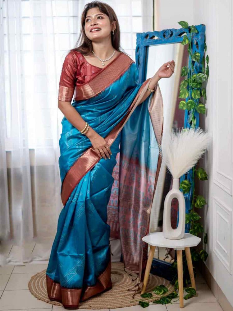 Firozi Soft Silk Handwoven Casual Festival Classic Style Saree