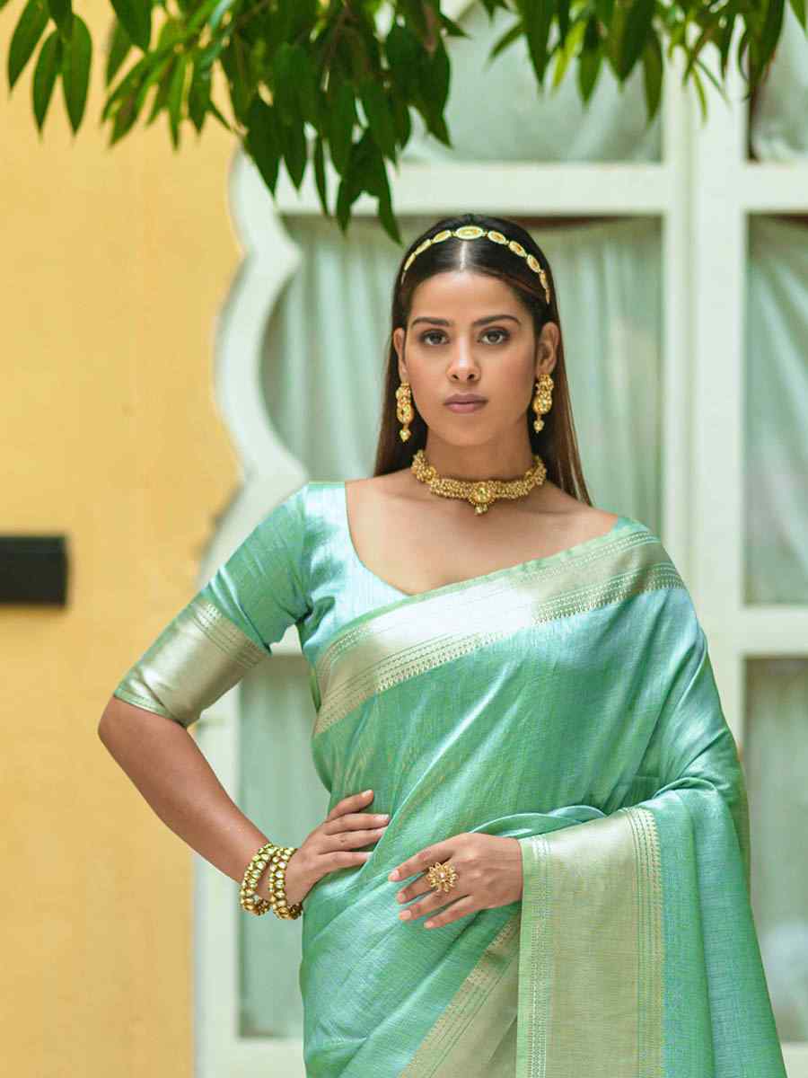 Firozi South Silk Handwoven Wedding Festival Heavy Border Saree