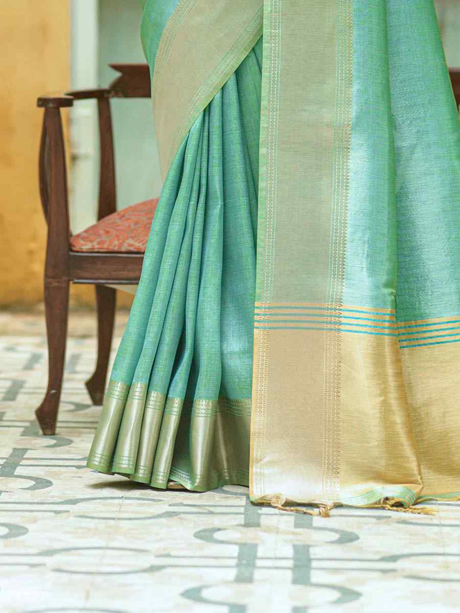 Firozi South Silk Handwoven Wedding Festival Heavy Border Saree