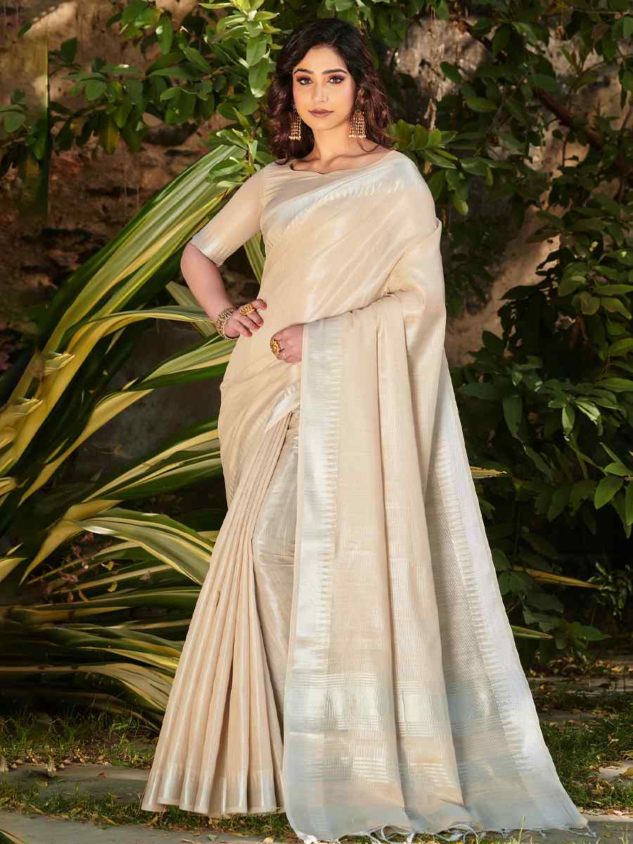 Firozi Tissue Linen Handwoven Party Festival Heavy Border Saree