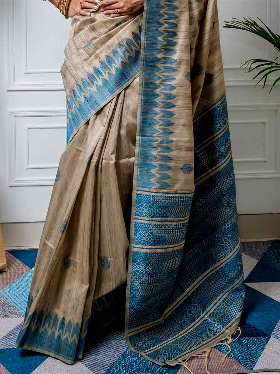 Firozi Tussar Silk Handwoven Casual Festival Classic Style Saree