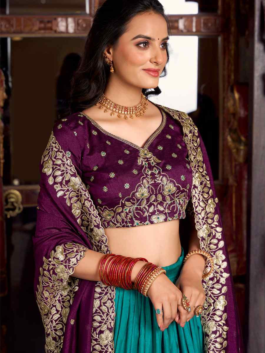 Firozi Tussar Silk Printed Party Reception Wedding Lehenga Choli