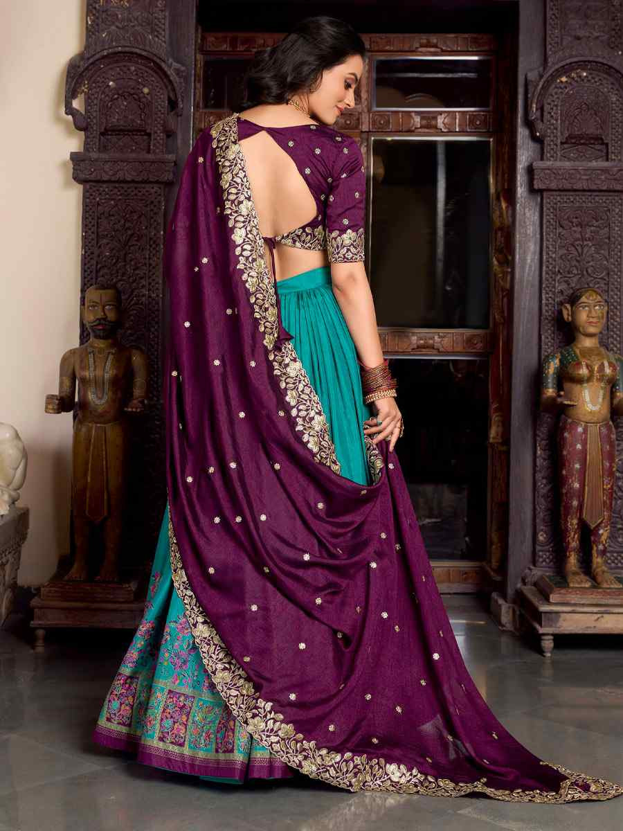 Firozi Tussar Silk Printed Party Reception Wedding Lehenga Choli
