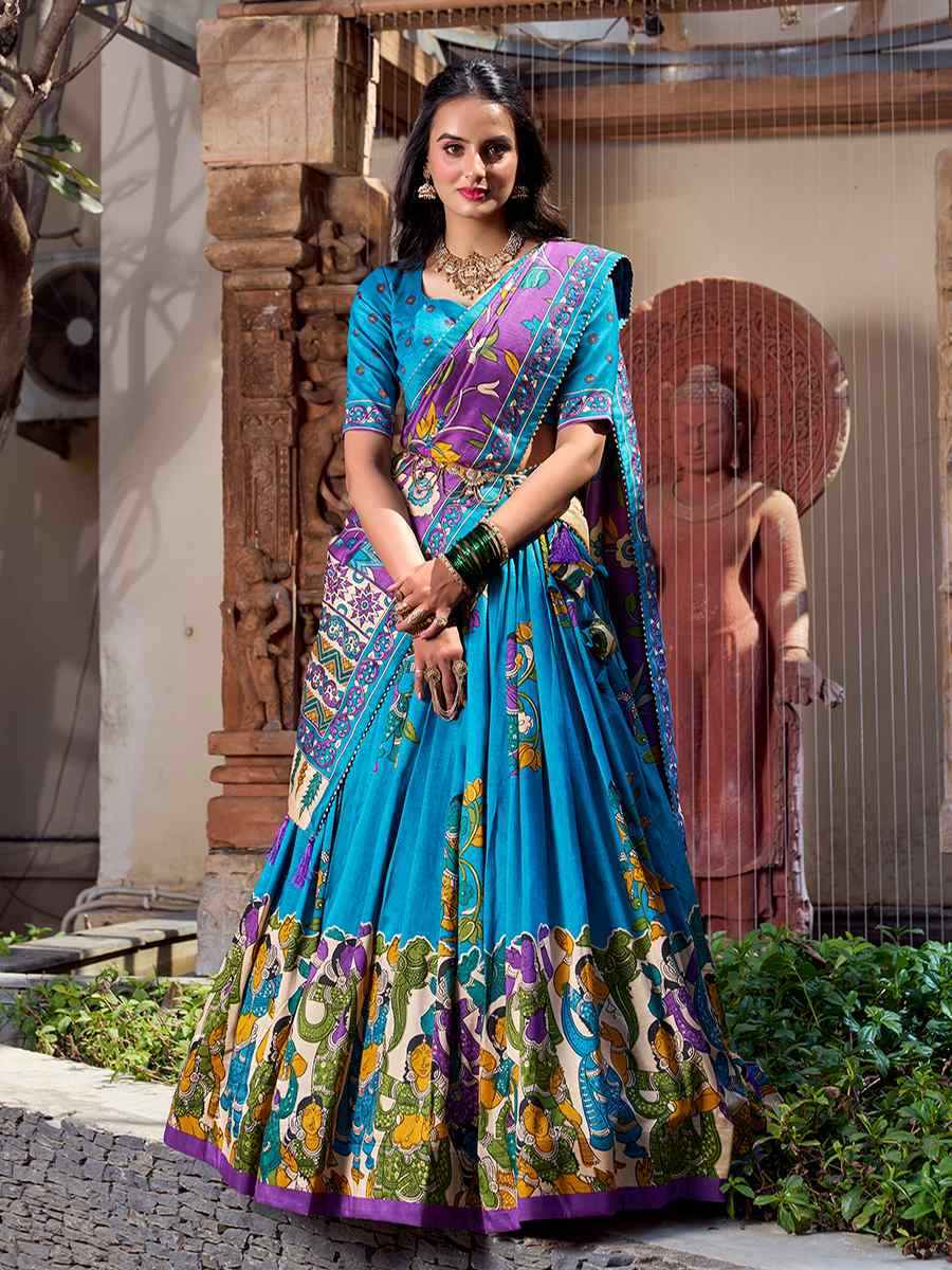 Firozi Tussar Silk Printed Reception Wedding Lehenga Choli