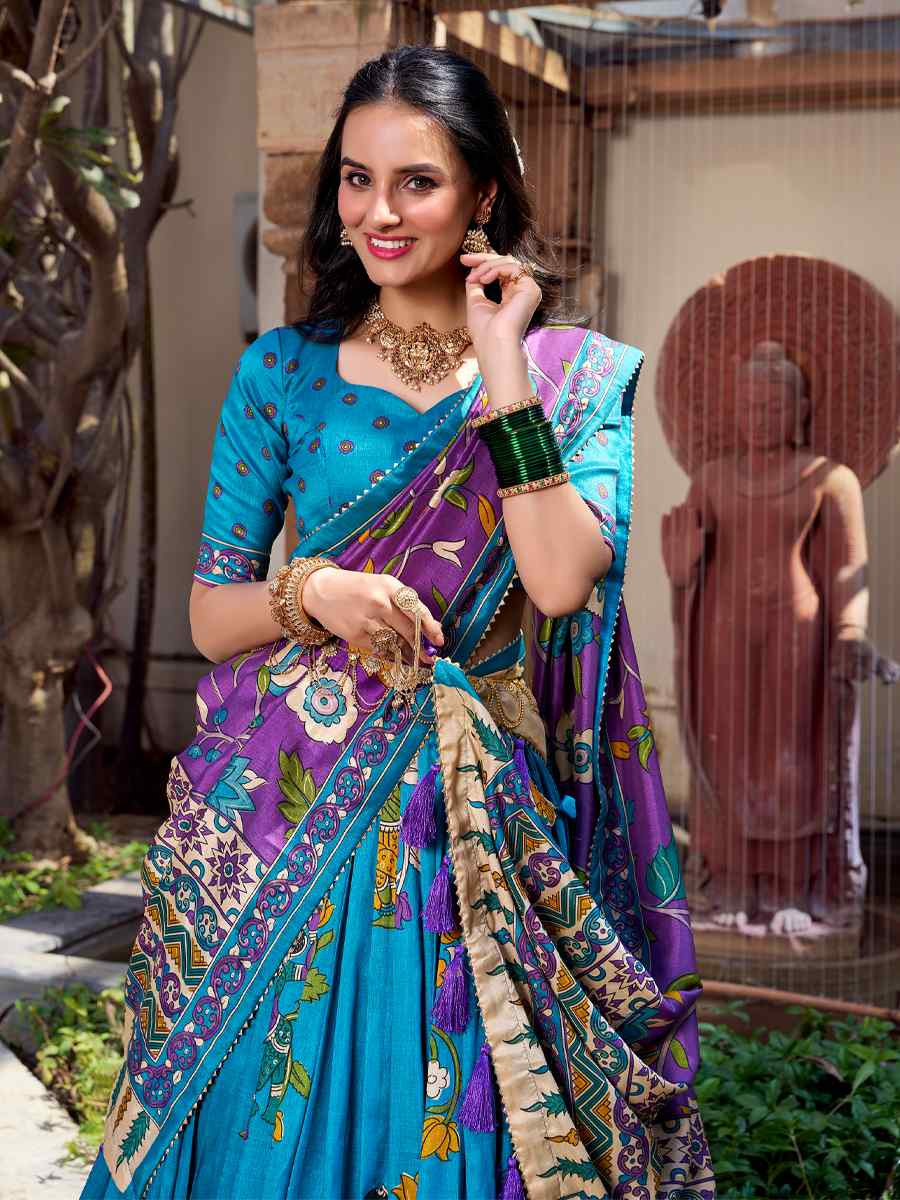 Firozi Tussar Silk Printed Reception Wedding Lehenga Choli