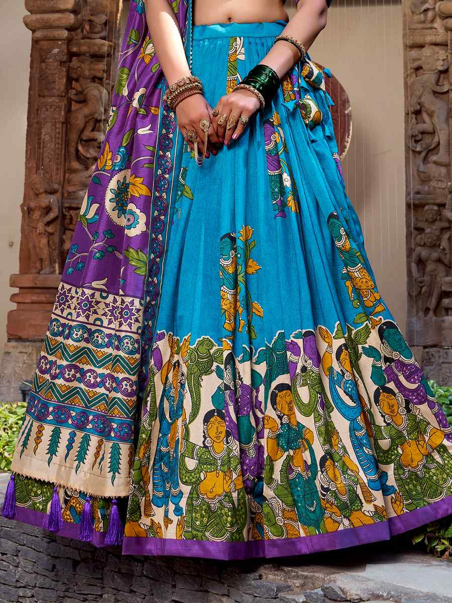 Firozi Tussar Silk Printed Reception Wedding Lehenga Choli