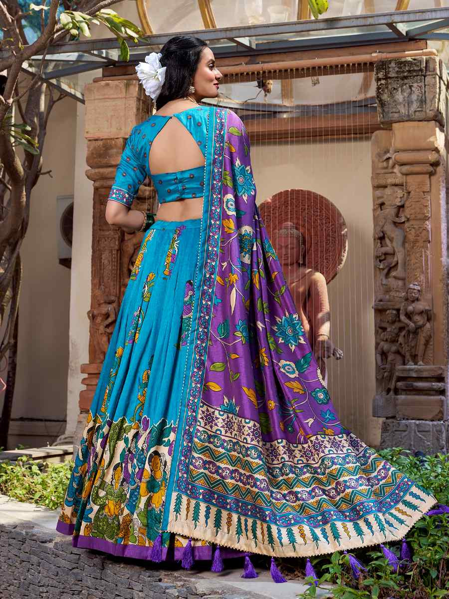 Firozi Tussar Silk Printed Reception Wedding Lehenga Choli