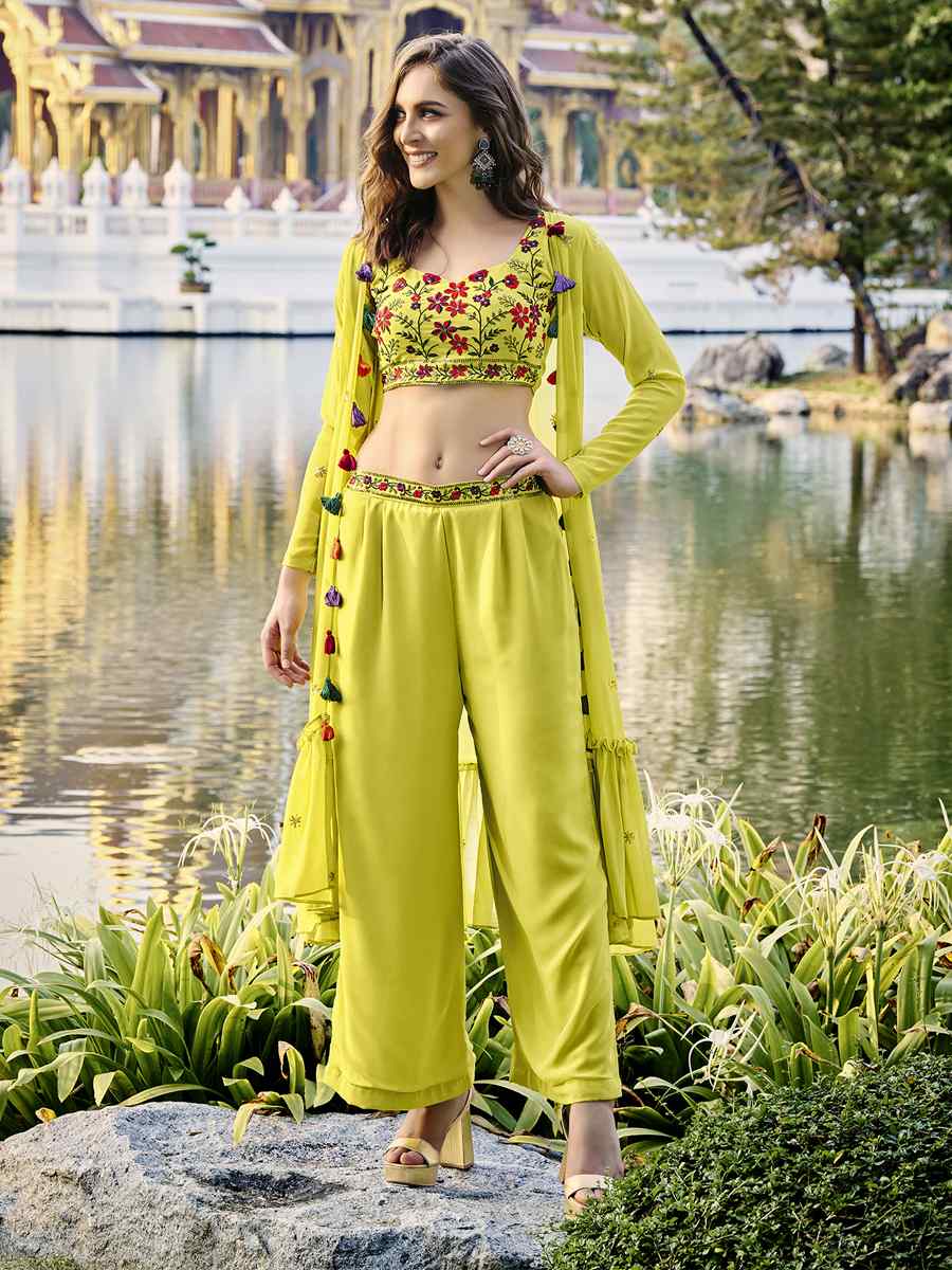 Floracance Georgette Embroidered Festival Party Ready Palazzo Pant Salwar Kameez