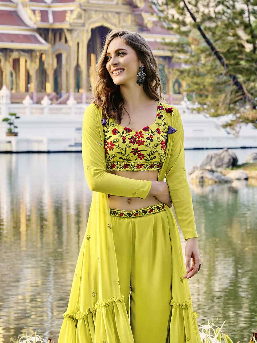 Floracance Georgette Embroidered Festival Party Ready Palazzo Pant Salwar Kameez