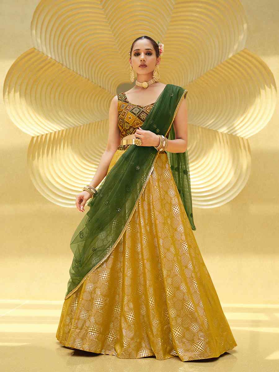 Flouracent Green Georgette Embroidered Festival Wedding Circular Lehenga Choli