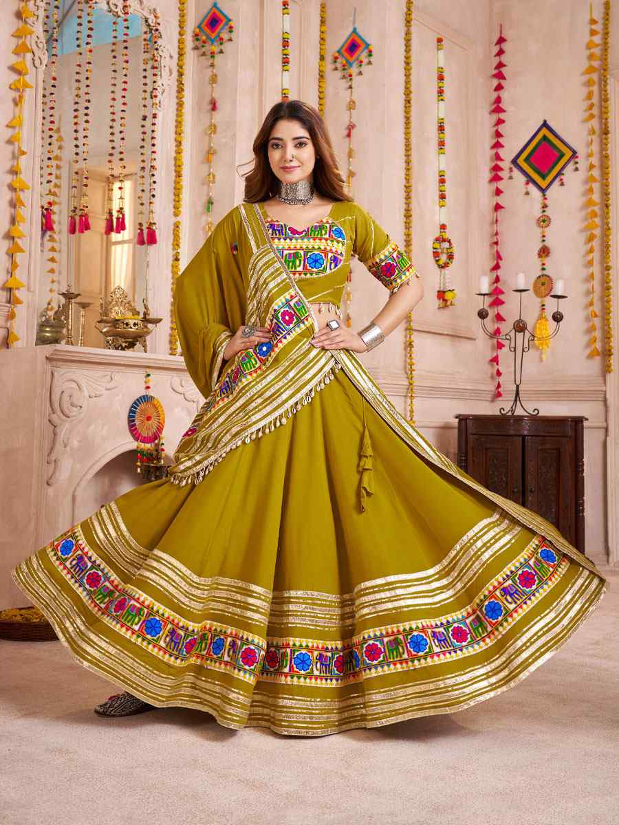 Fluorescent Green Viscose Cotton Embroidered Festival Traditional Lehenga Choli