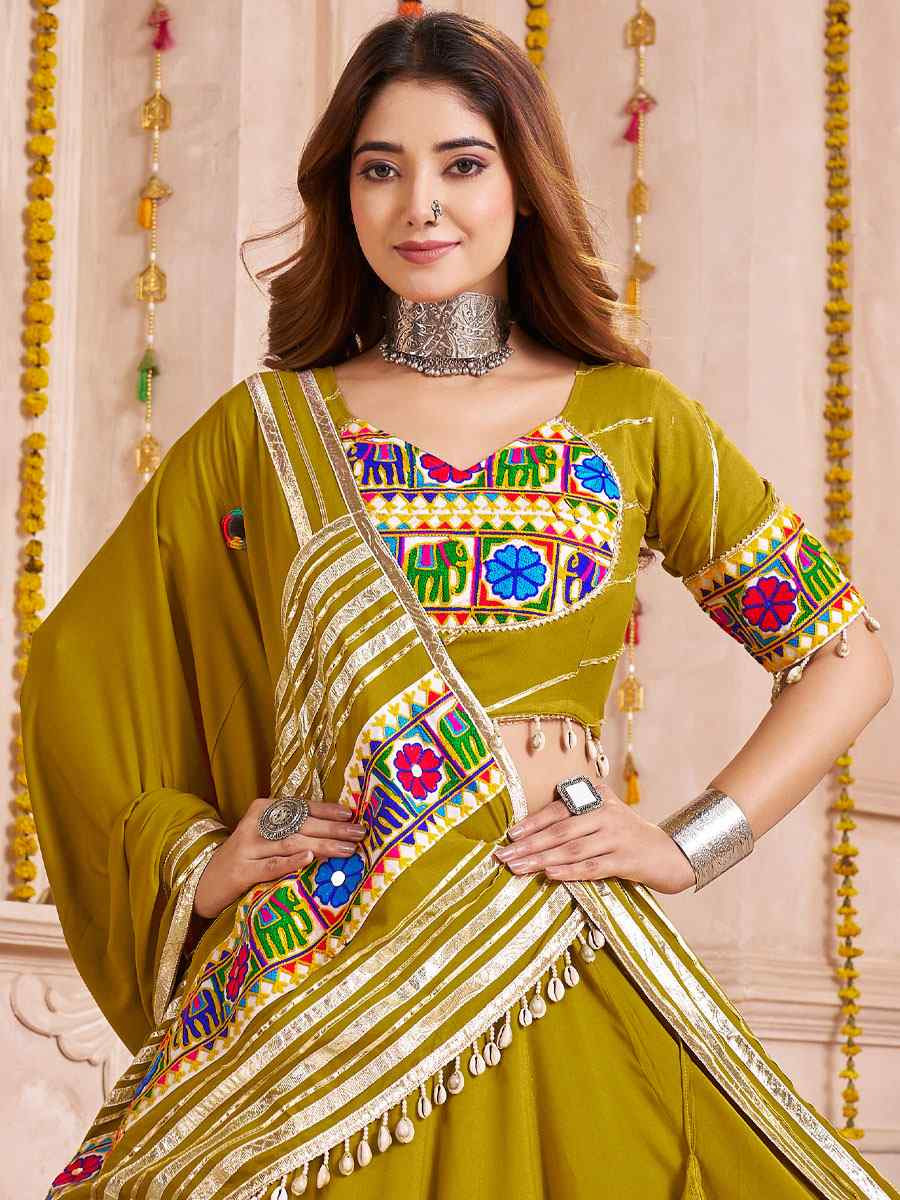 Fluorescent Green Viscose Cotton Embroidered Festival Traditional Lehenga Choli