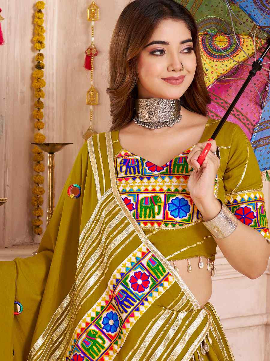 Fluorescent Green Viscose Cotton Embroidered Festival Traditional Lehenga Choli