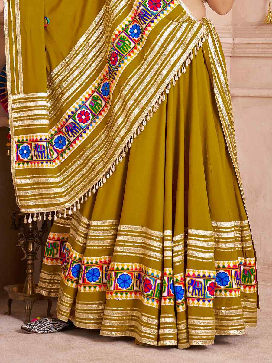 Fluorescent Green Viscose Cotton Embroidered Festival Traditional Lehenga Choli