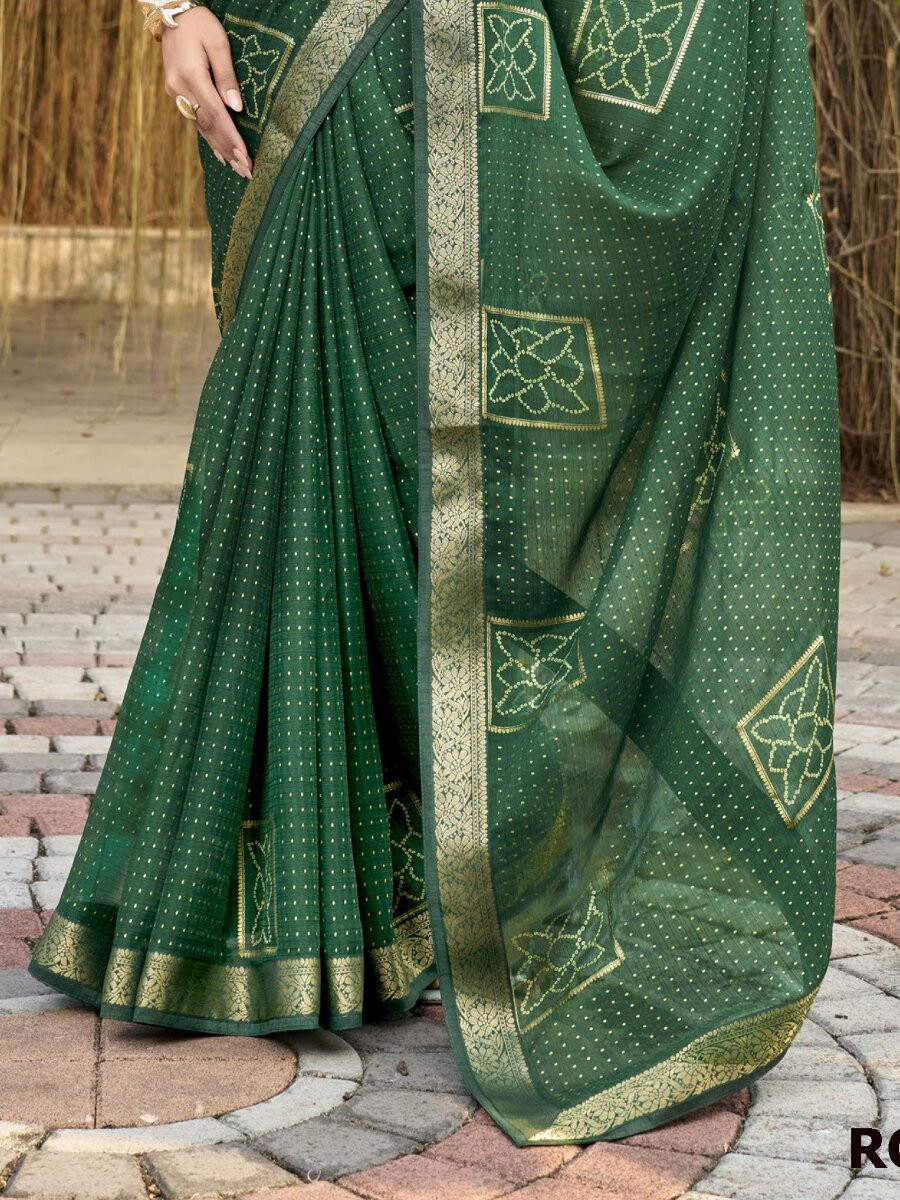 Forest Green Silk Printed Wedding Reception Party Festival Casual Heavy Border Sarees