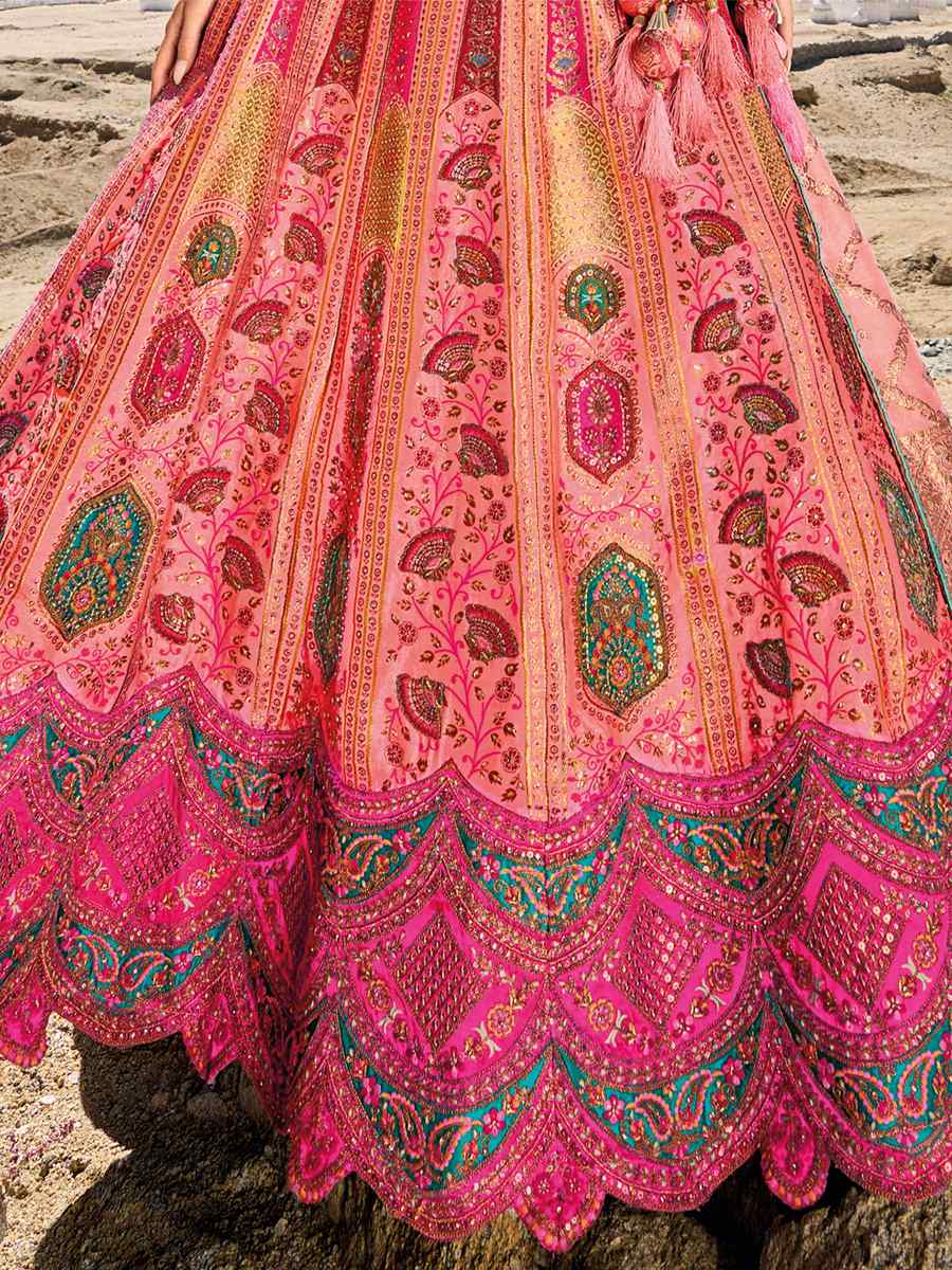 Fuchsia Pink Banarasi Silk Jacquard Embroidered Bridal Wedding Heavy Border Lehenga Choli