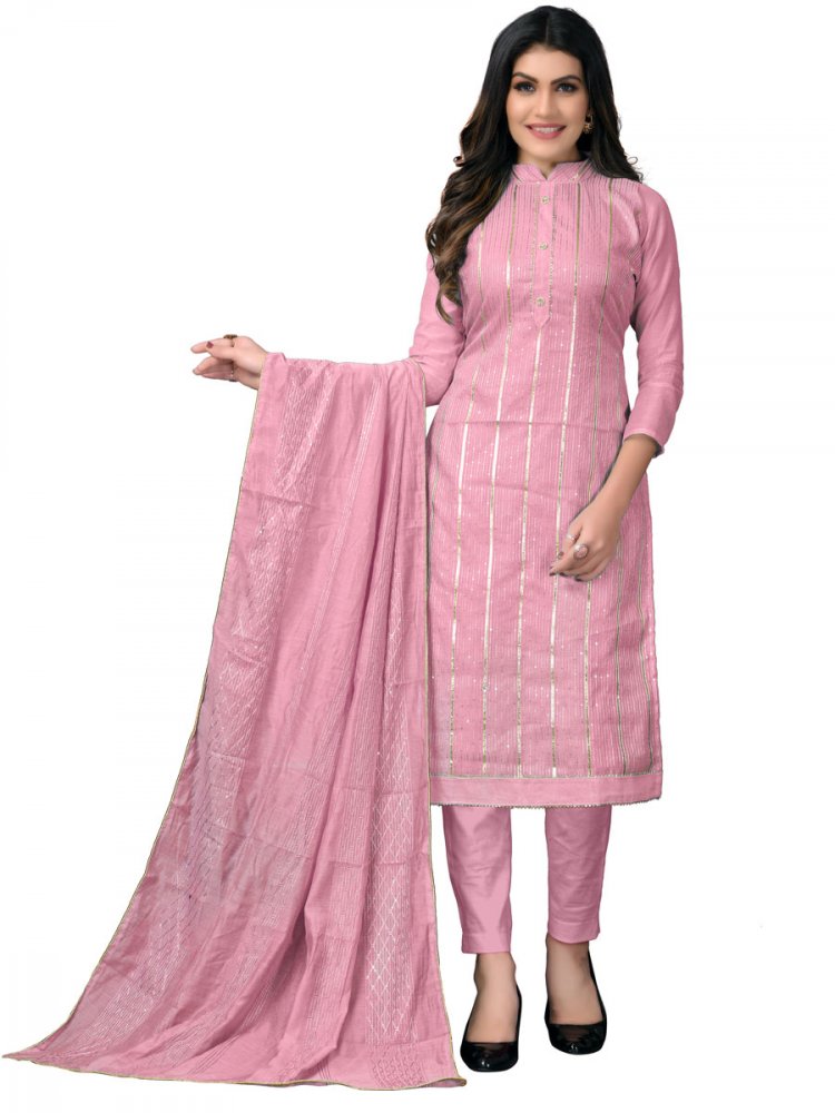 Fuchsia Pink Chanderi Cotton Embroidered Festival Churidar Kameez