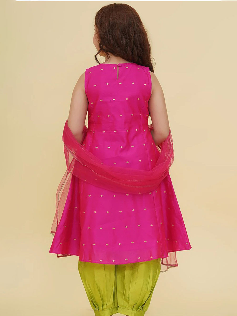 Fuchsia Pink Silk Embroidered Ethnic Casual Festival Party Wedding Salwars Girls Wear