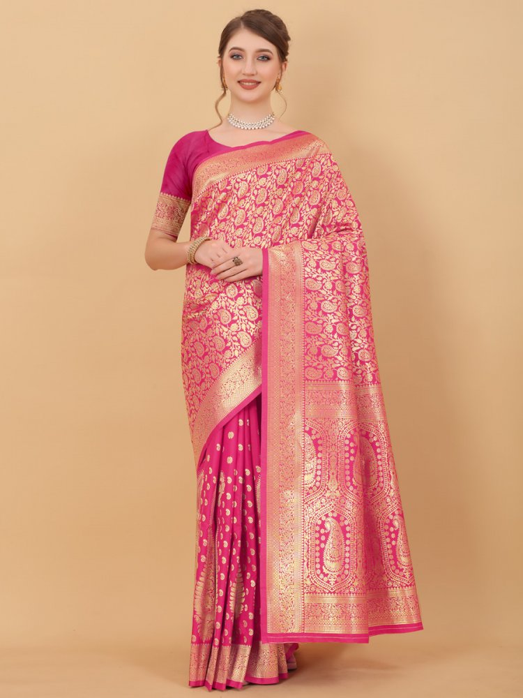 Fuchsia Pink Silk Handwoven Party Saree