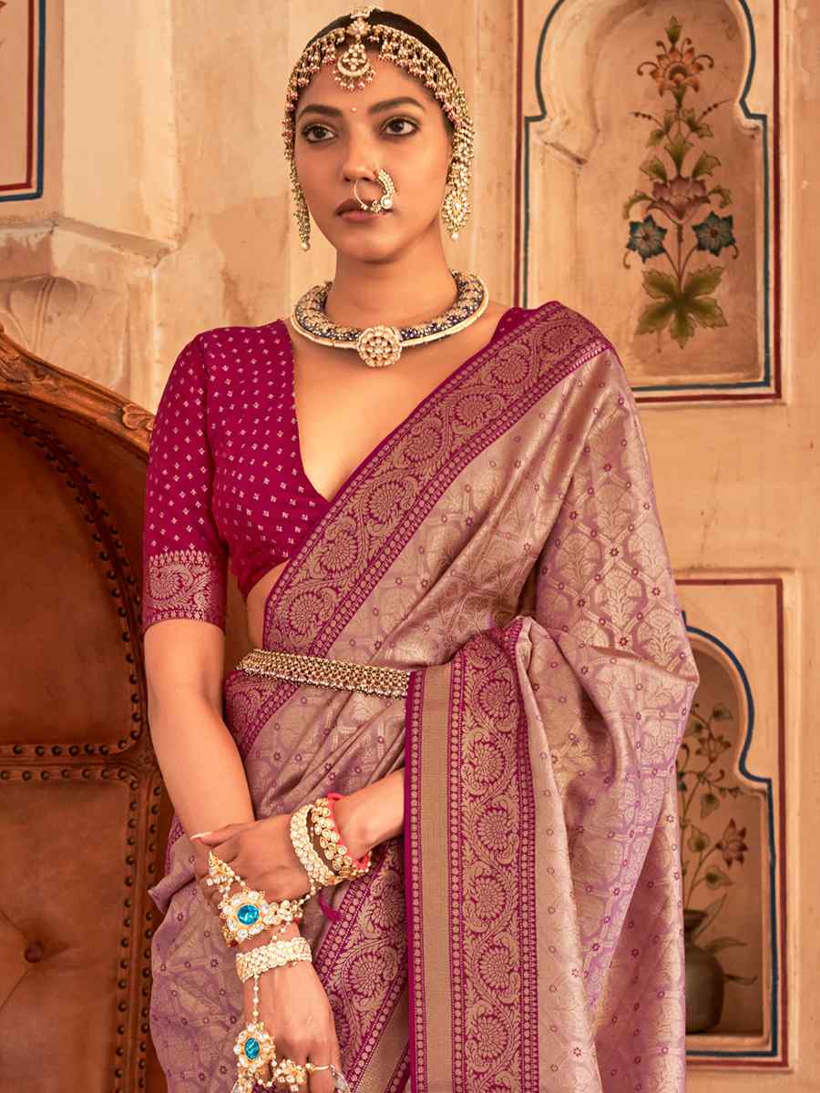 Fusica Pink Banarasi Silk Handwoven Wedding Festival Heavy Border Saree