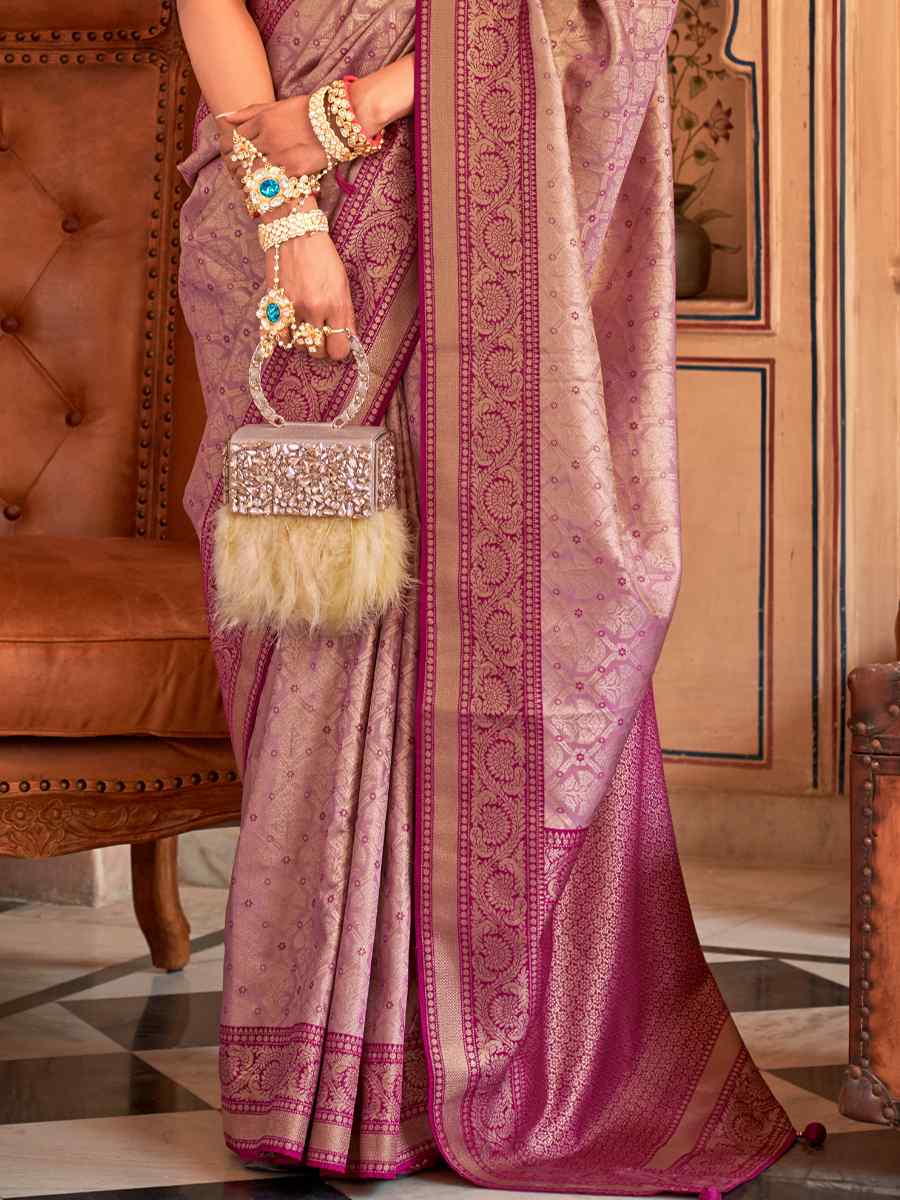 Fusica Pink Banarasi Silk Handwoven Wedding Festival Heavy Border Saree
