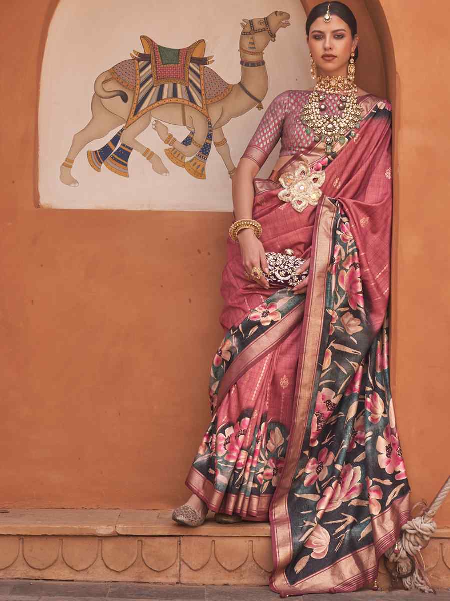 Fuzzy Wuzzy Brown Silk Printed Casual Festival Classic Style Saree