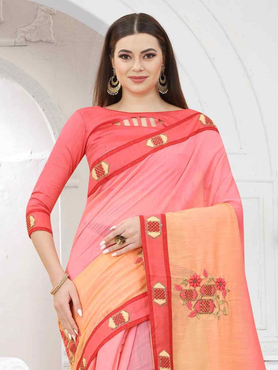 Gajari And Orange And Orange Art Silk Embroidery Casual Reception Festival Wedding Fancy Heavy Border Saree