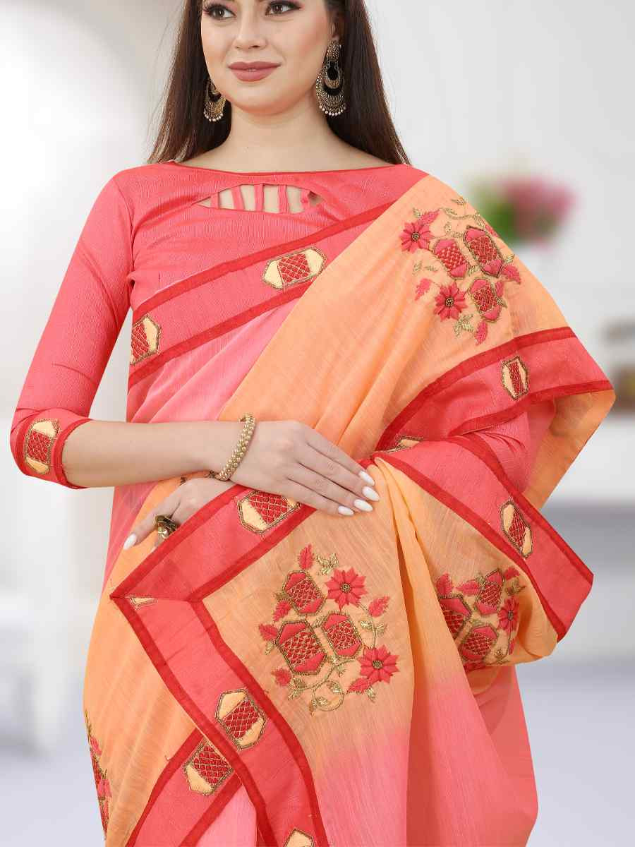 Gajari And Orange And Orange Art Silk Embroidery Casual Reception Festival Wedding Fancy Heavy Border Saree