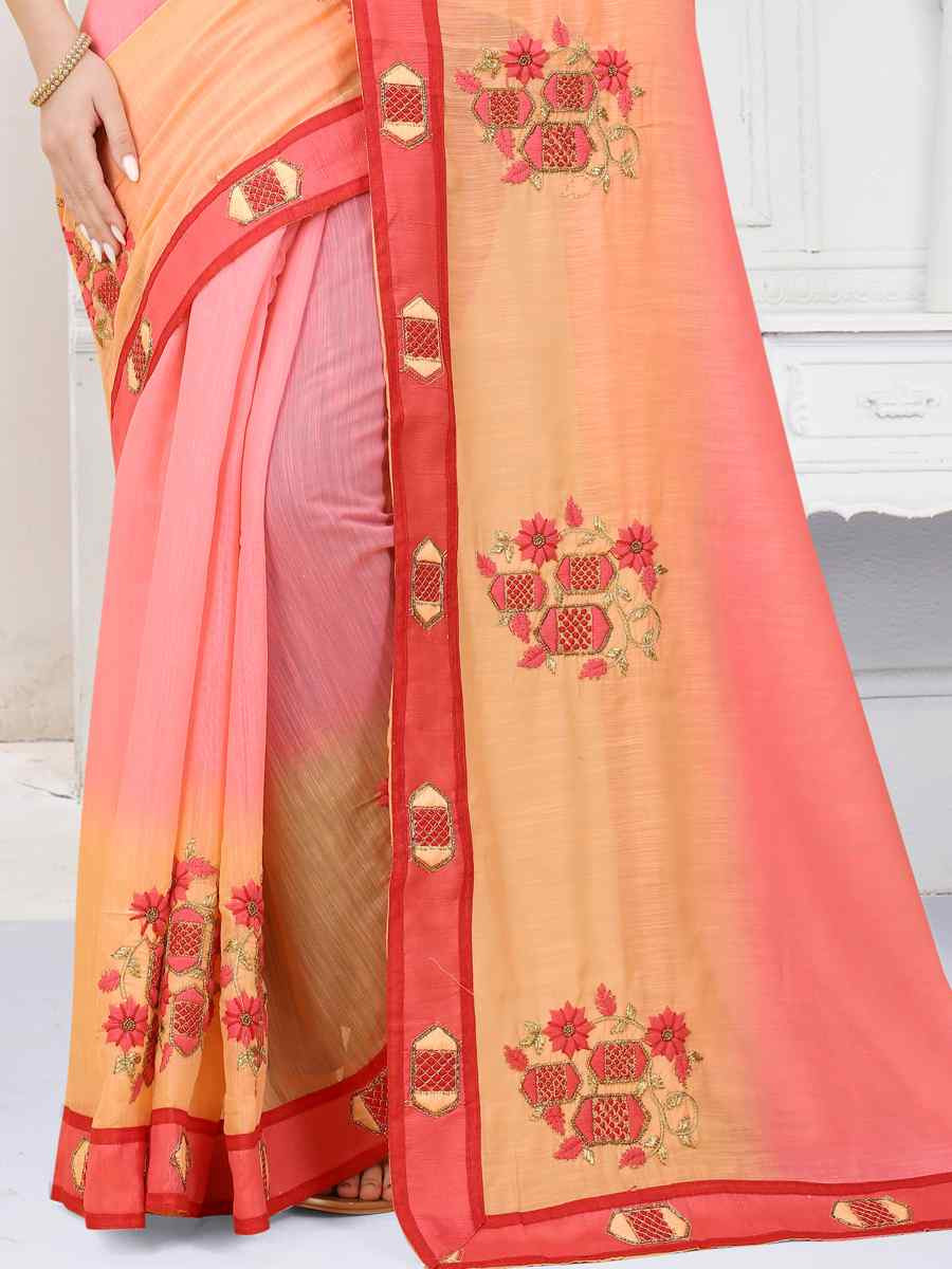 Gajari And Orange And Orange Art Silk Embroidery Casual Reception Festival Wedding Fancy Heavy Border Saree
