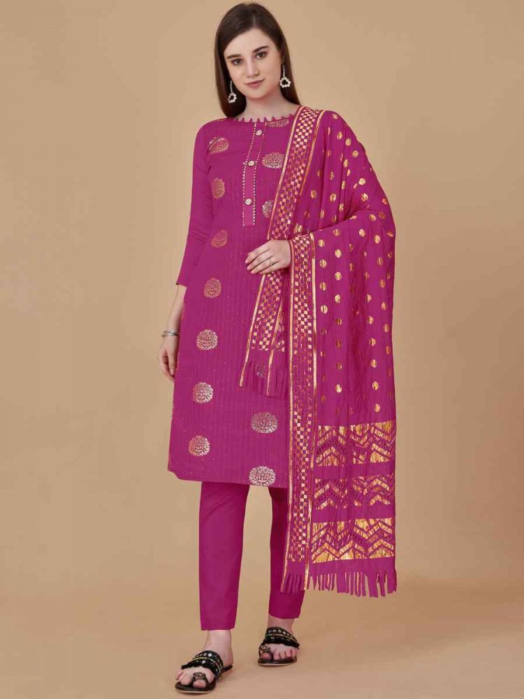 Gajari Cotton Jacquard Handwoven Casual Festival Pant Salwar Kameez