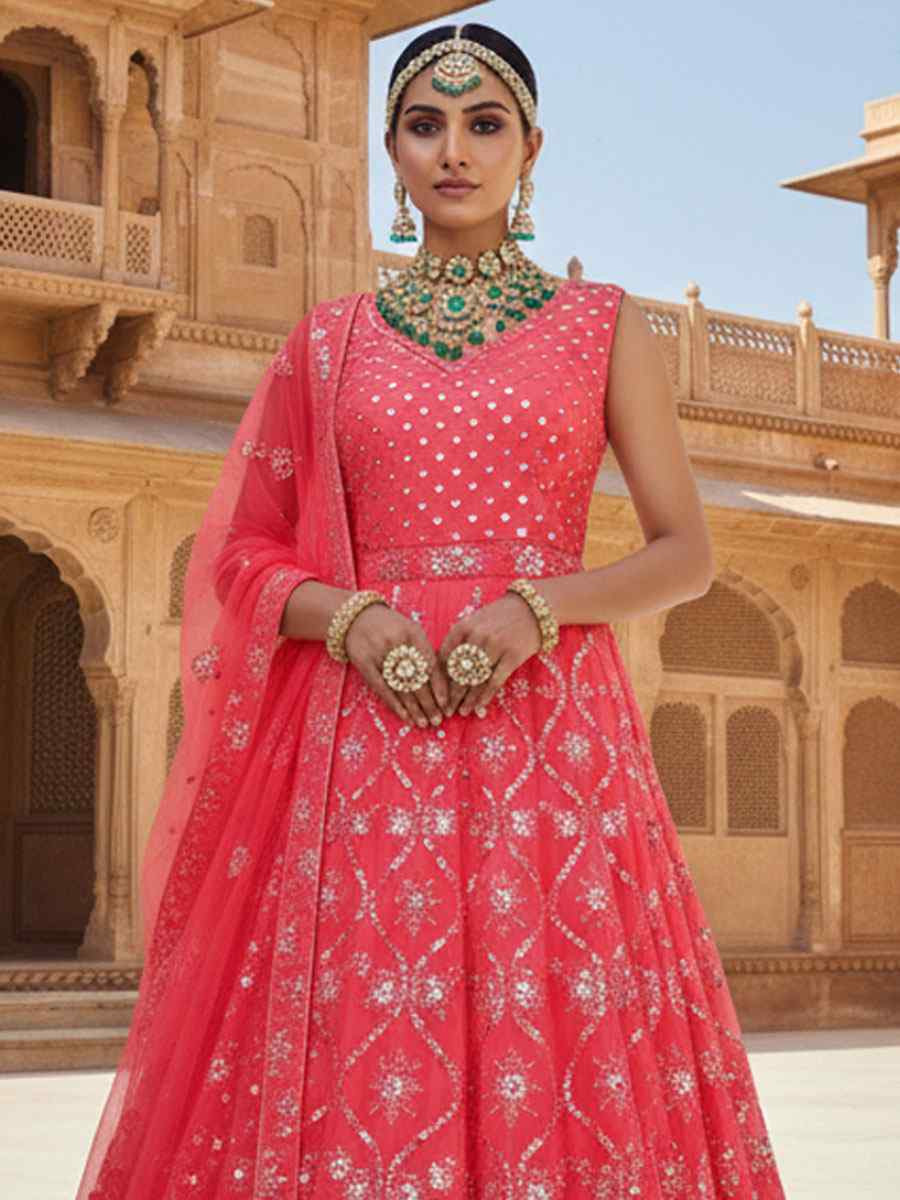 Gajari Georgette Embroidered Bridal Wedding Reception Festival Heavy Border Lehenga Choli