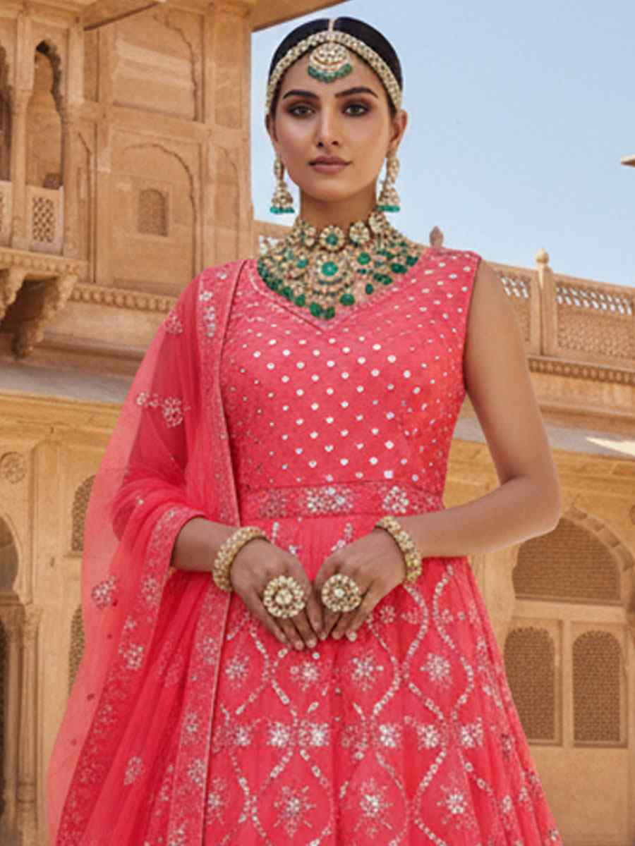 Gajari Georgette Embroidered Bridal Wedding Reception Festival Heavy Border Lehenga Choli