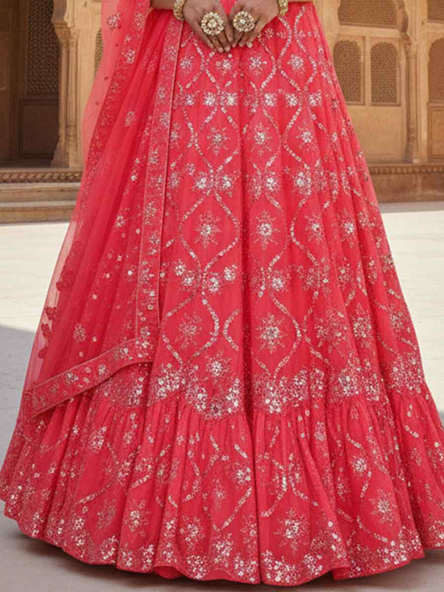 Gajari Georgette Embroidered Bridal Wedding Reception Festival Heavy Border Lehenga Choli