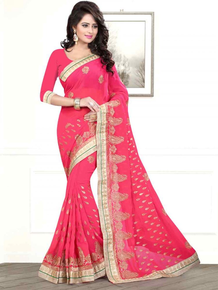 Gajari Georgette Handwoven Wedding Festival Heavy Border Saree