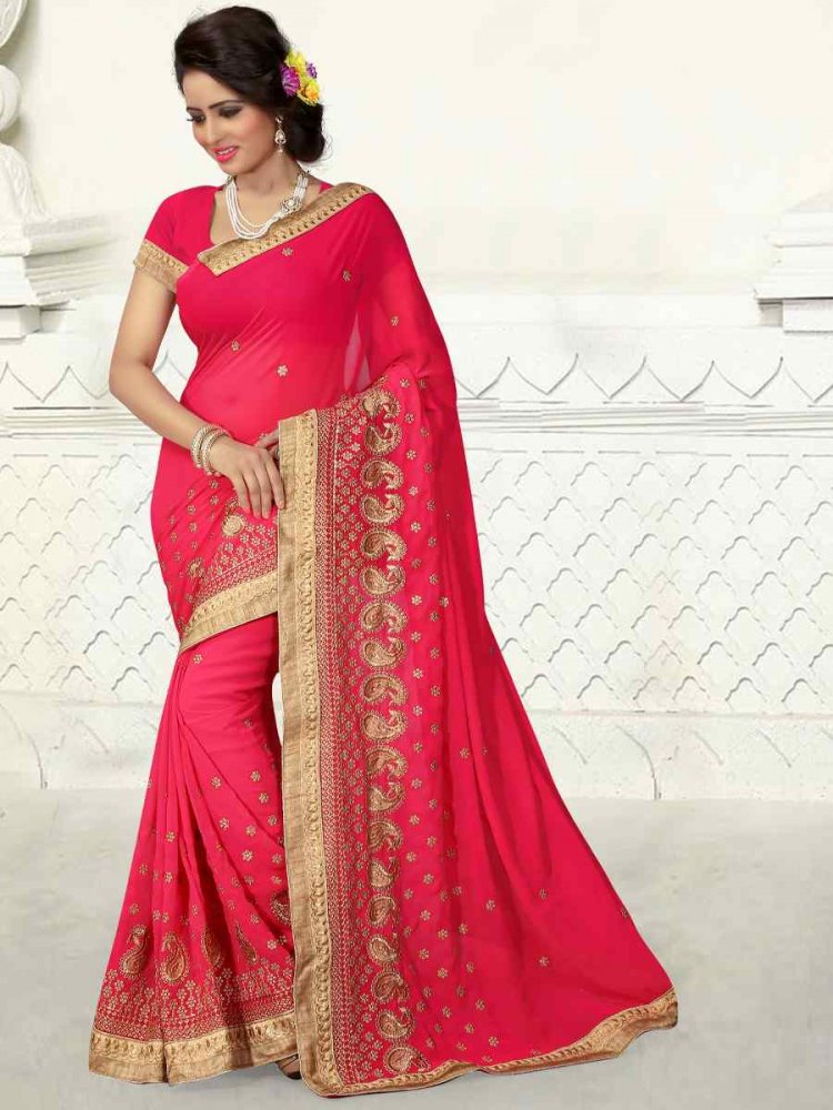 Gajari Georgette Handwoven Wedding Festival Heavy Border Saree