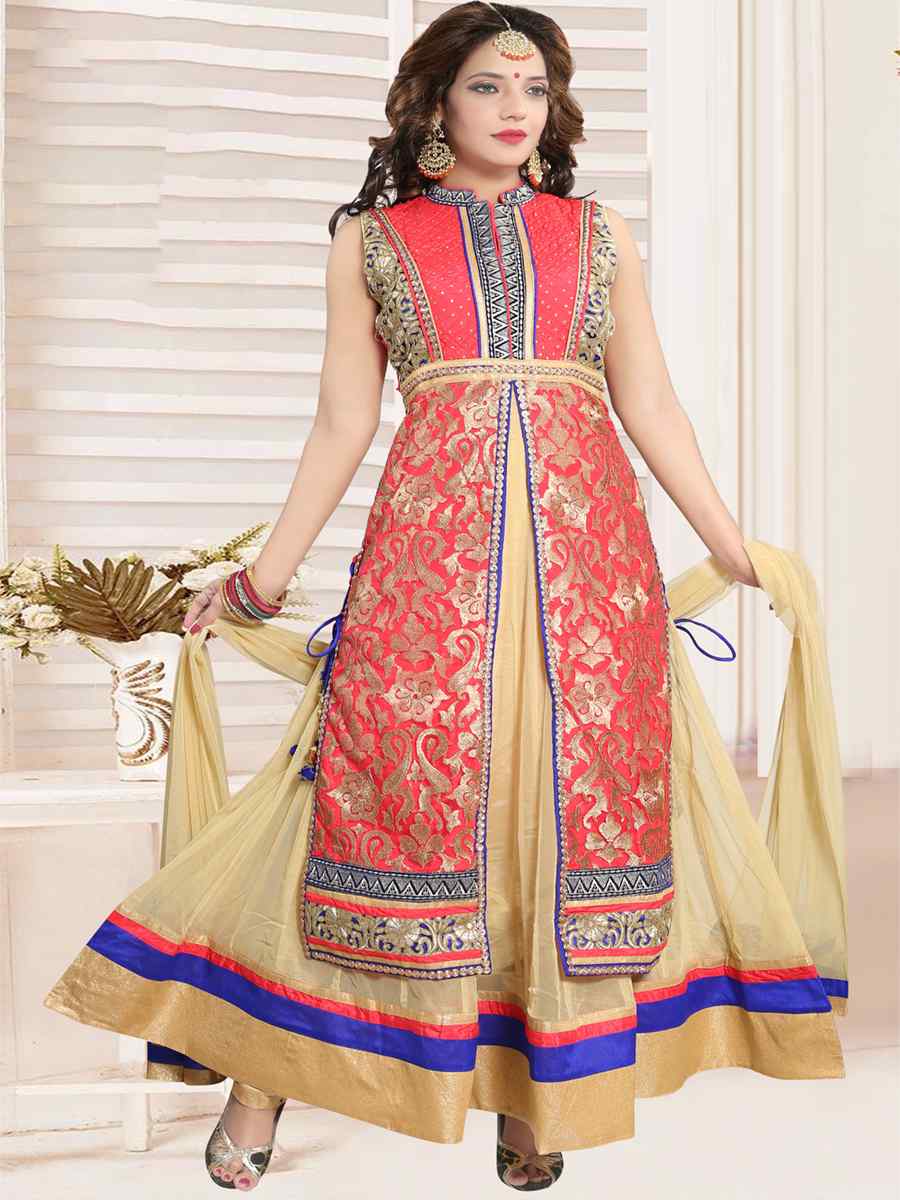 Gajari Soft Net Printed Festival Casual Gown